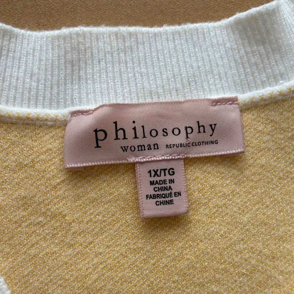 Philosophy Cream Sweater with Yellow Stripes V-Neck Sz 1X - Picture 3 of 9